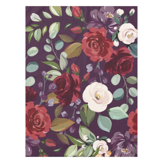 Tablecloth Plum Purple Roses Gold Geometric (Front)
