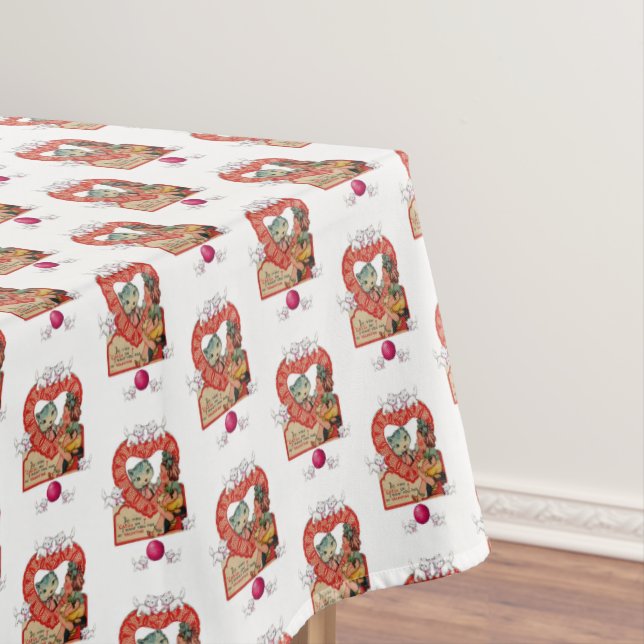 Tablecloth Valentine's Day Kitten (In Situ)