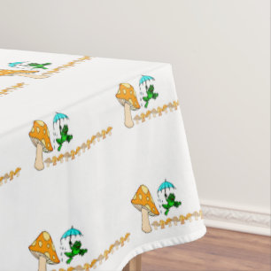 Tablecloth White Frog Ribbit Style Mushroom