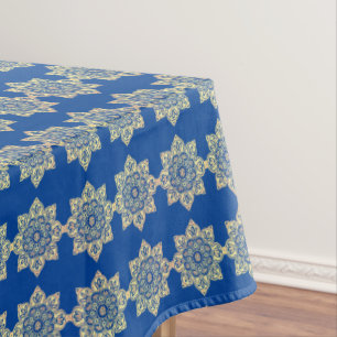 Tablecloth with gold medallions on blue