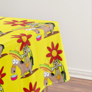 Tablecloth Yellow Mexican Donkey Dog Sombrero