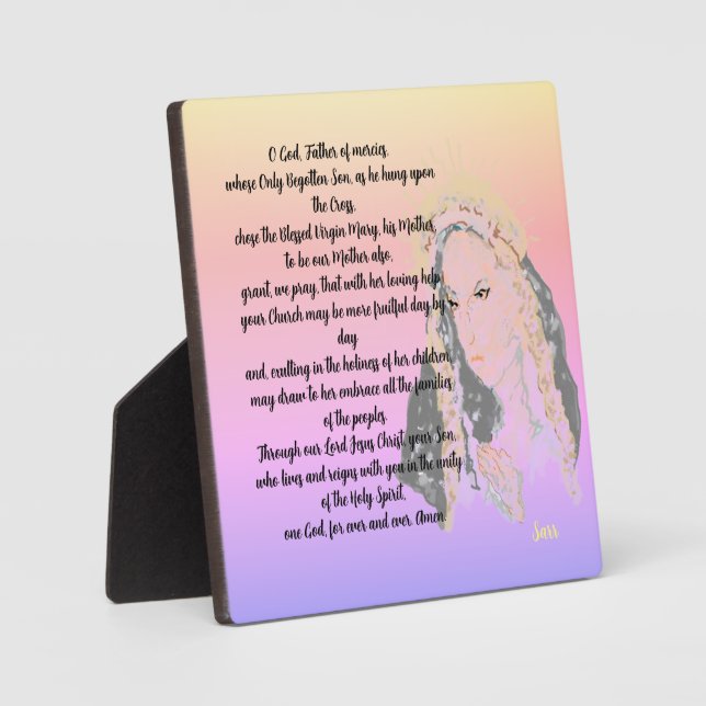Tabletop  Easel With Canvas ;  Prayer  Virgin Mary Plaque (Front)
