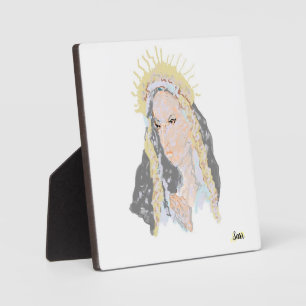 Tabletop  Easel With Canvas ;    Virgin Mary Plaque