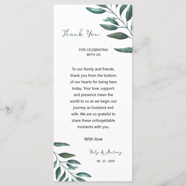Tabletop Greenery Botanical Message Appreciation Program (Front)