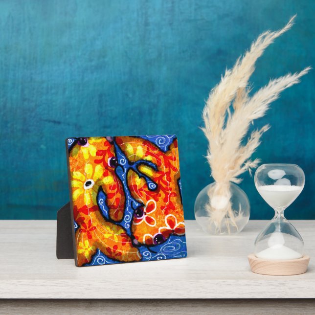 Tabletop Plaque Koi Fish Abstract Art Print (Insitu)