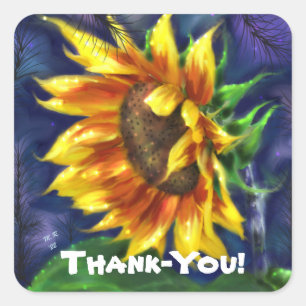 Tabletop Plaque Sunflower at Night Art Print Square Sticker