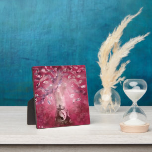 Tabletop Plaque Whimsical Abstract Tree Pink White
