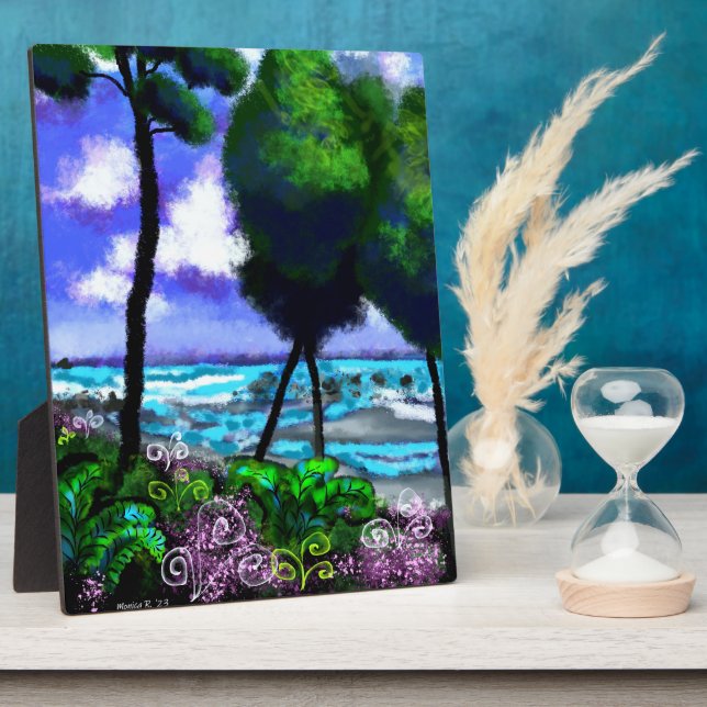 Tabletop Plaque Whimsical Beach Landscape Art (Side)