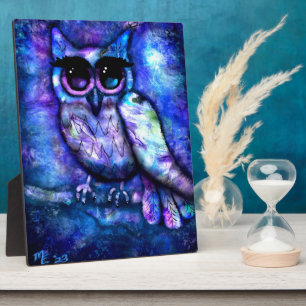 Tabletop Plaque Whimsical Big Eyes Owl Blue