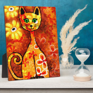 Tabletop Plaque Whimsical Retro 60s Kitty Cat Art