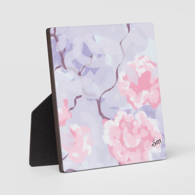 Tabletop Plaque with Easel : Pink Winters Roses (Front)