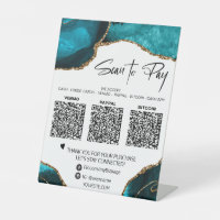 *~* Tabletop QR - 3 PAYMENT Table Tent AGATE GOLD