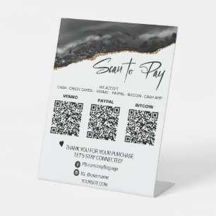 *~* Tabletop QR 3 PAYMENT Table Tent AGATE GOLD Pedestal Sign