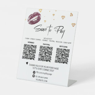 *~* Tabletop QR  3 PAYMENT Table Tent DIAMOND LIPS Pedestal Sign