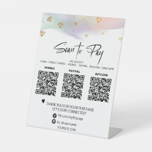*~* Tabletop QR  3 PAYMENT Table Tent DIAMONDS Pedestal Sign