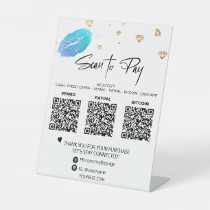 *~* Tabletop QR 3 PAYMENT Table Tent  LIPS Girly Pedestal Sign
