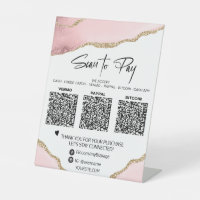 *~* Tabletop QR 3 PAYMENT Table Tent PINK AGATE