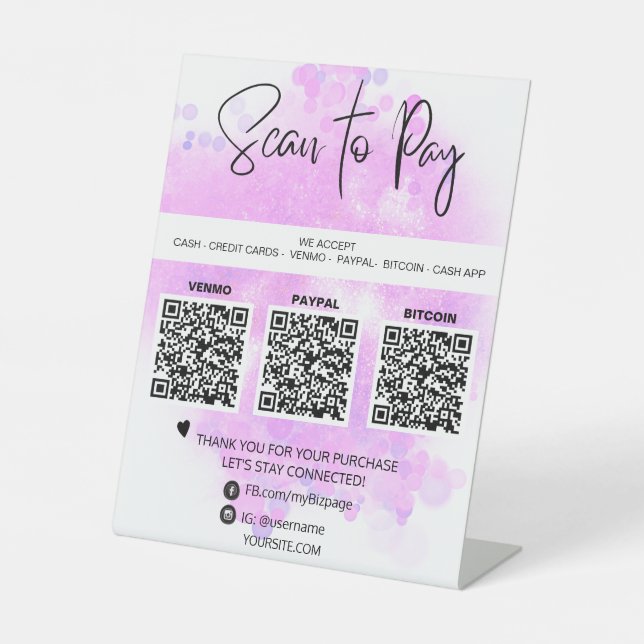 *~* Tabletop QR PAYMENT - Table Tent Pedestal Sign (Front)