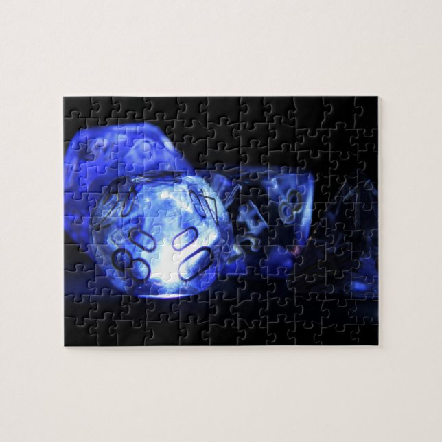 Tabletop RPG | PNP Role Player Blue Glowing Dice Jigsaw Puzzle (Horizontal)