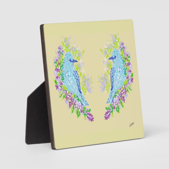 Tabletop W/Canvas :  Blue Bird's Of Happiness  Pla Plaque (Front)