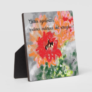 Tabletop W/Canvas : Cactus Flower  Plaque
