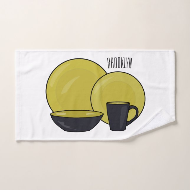 Tableware set cartoon illustration  (Hand Towel)