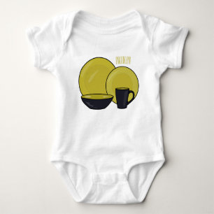 Tableware set cartoon illustration  baby bodysuit
