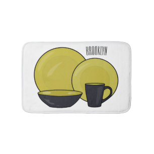 Tableware set cartoon illustration bath mat
