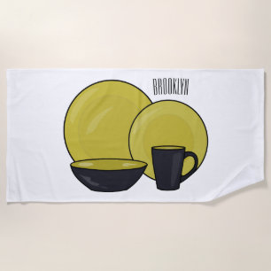 Tableware set cartoon illustration beach towel