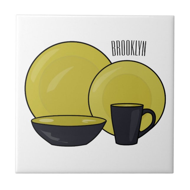 Tableware set cartoon illustration  ceramic tile (Front)