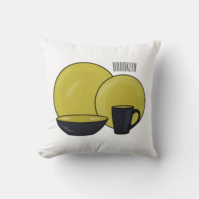 Tableware set cartoon illustration  cushion (Front)