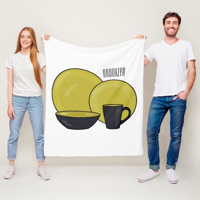 Tableware set cartoon illustration  fleece blanket (In Situ)