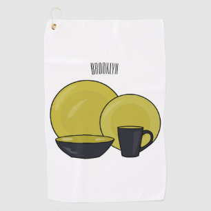 Tableware set cartoon illustration golf towel