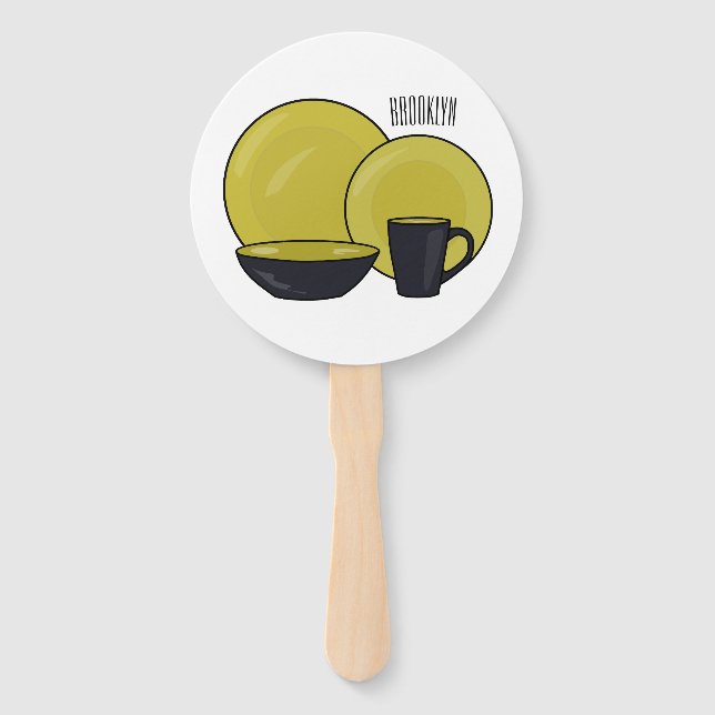 Tableware set cartoon illustration  hand fan (Front)