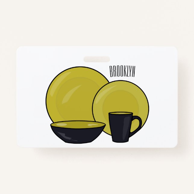 Tableware set cartoon illustration  ID badge (Front)