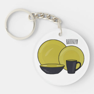 Tableware set cartoon illustration  key ring