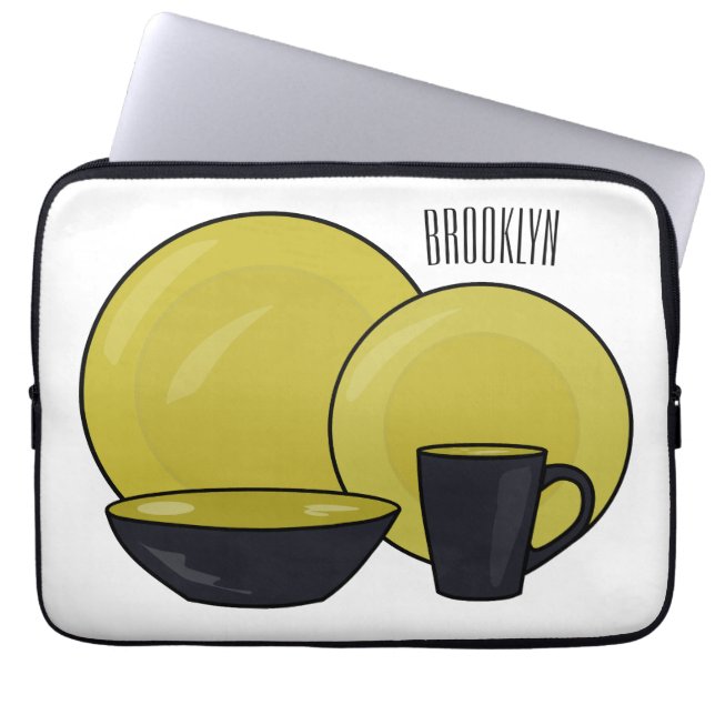 Tableware set cartoon illustration  laptop sleeve (Front)