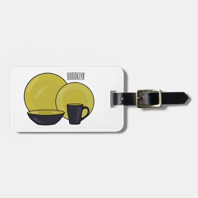 Tableware set cartoon illustration  luggage tag (Front Horizontal)
