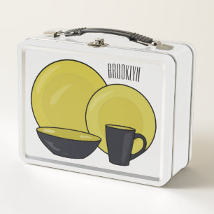 Tableware set cartoon illustration metal lunch box