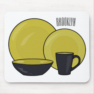 Tableware set cartoon illustration mouse pad