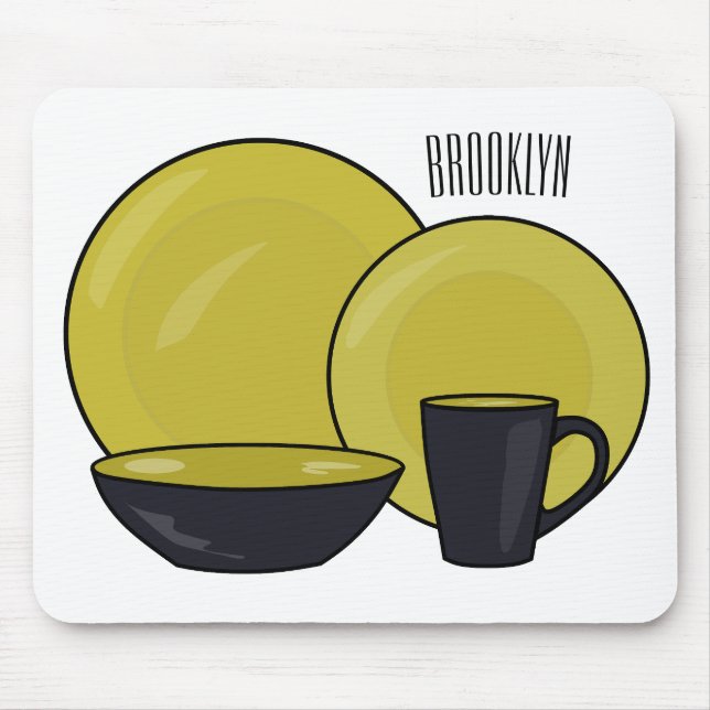 Tableware set cartoon illustration  mouse pad (Front)