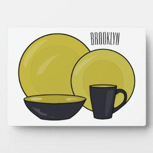 Tableware set cartoon illustration  plaque