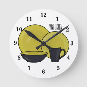 Tableware set cartoon illustration  round clock