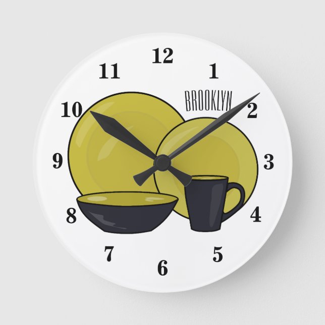 Tableware set cartoon illustration  round clock (Front)