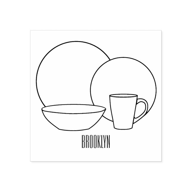 Tableware set cartoon illustration  rubber stamp (Imprint)