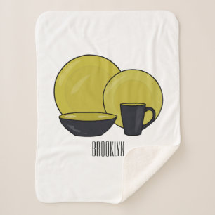 Tableware set cartoon illustration sherpa blanket