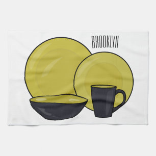 Tableware set cartoon illustration tea towel