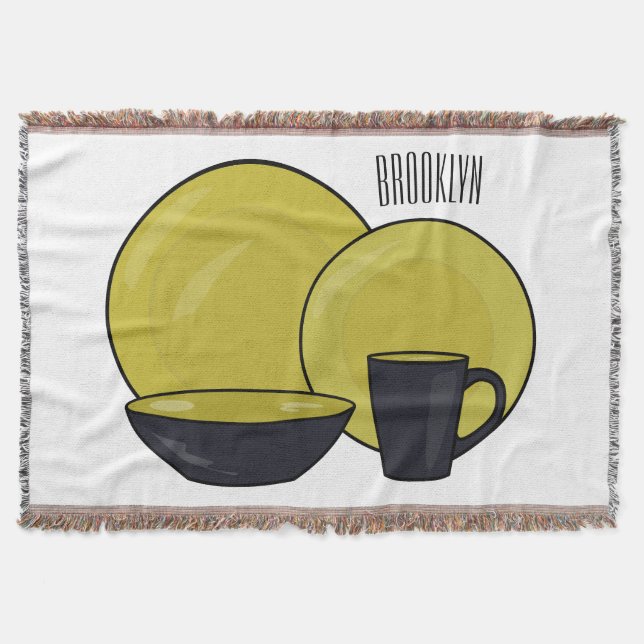 Tableware set cartoon illustration  throw blanket (Front)