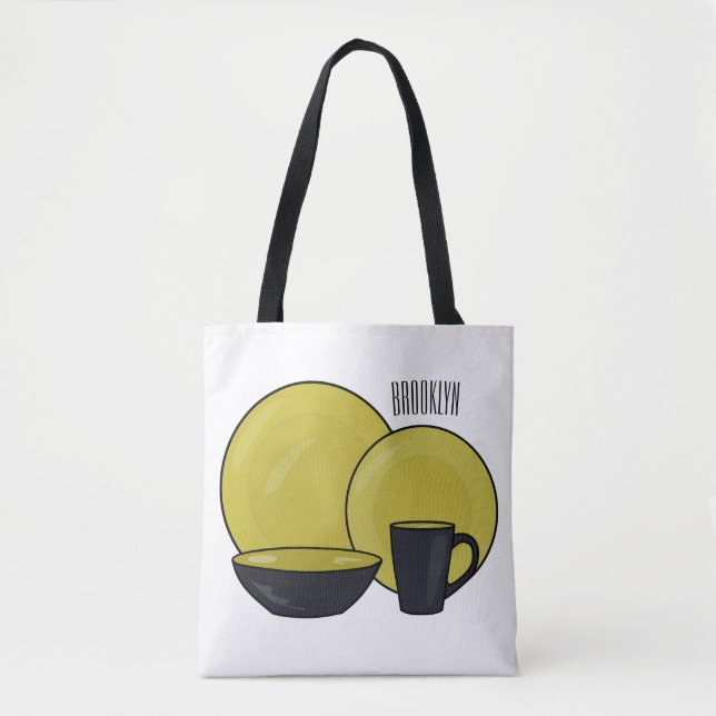 Tableware set cartoon illustration  tote bag (Front)