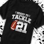 Tackle 21st Birthday 21 Years Couples Anniversary T-Shirt<br><div class="desc">This fun football birthday design is perfect for a 21st birthday football theme birthday party to celebrate turning 21 years old! It is also great for a 21 year wedding anniversary party for couples celebrating their 21st anniversary together. Features "Ready To Tackle 21" quote with football graphic. Perfect for anyone...</div>